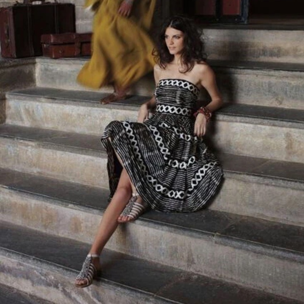 Anthropologie TRACY REESE Lattice Ring Black and White Strapless Summer Dress